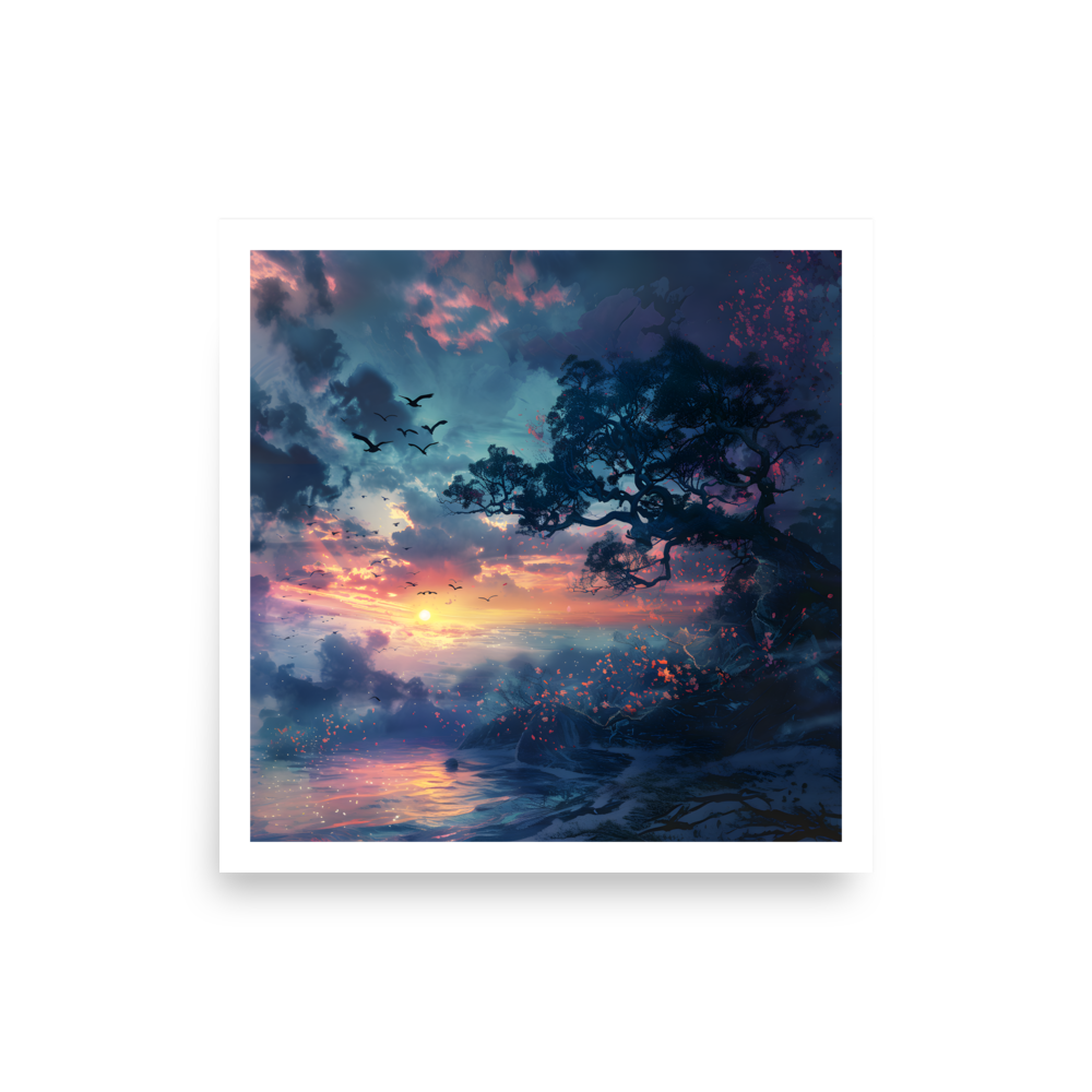 Sunset tree birds Unframed Poster