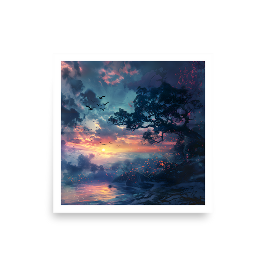 Sunset tree birds Unframed Poster