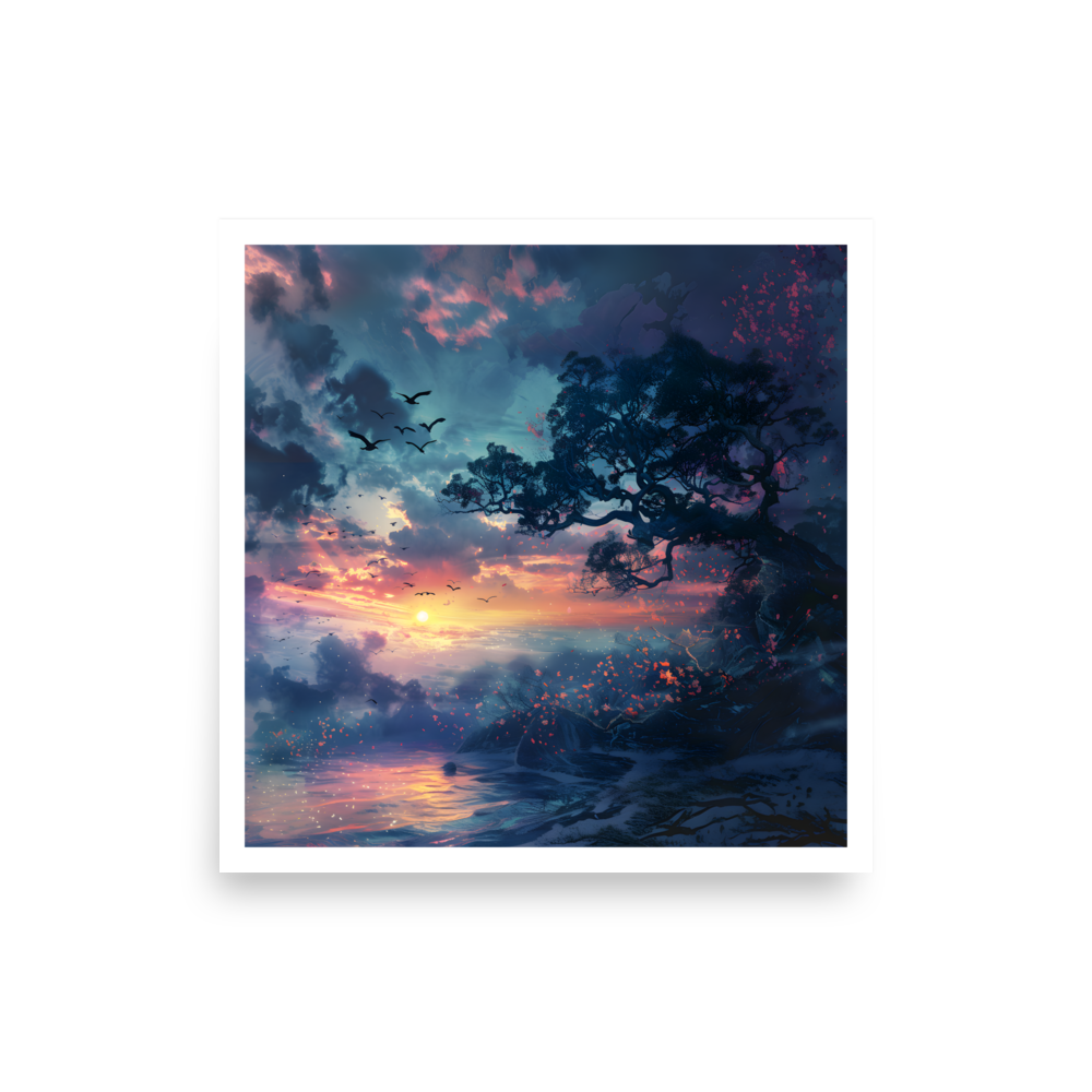 Sunset tree birds Unframed Poster