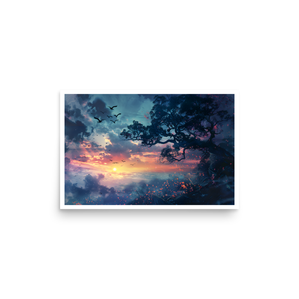 Sunset tree birds Unframed Poster