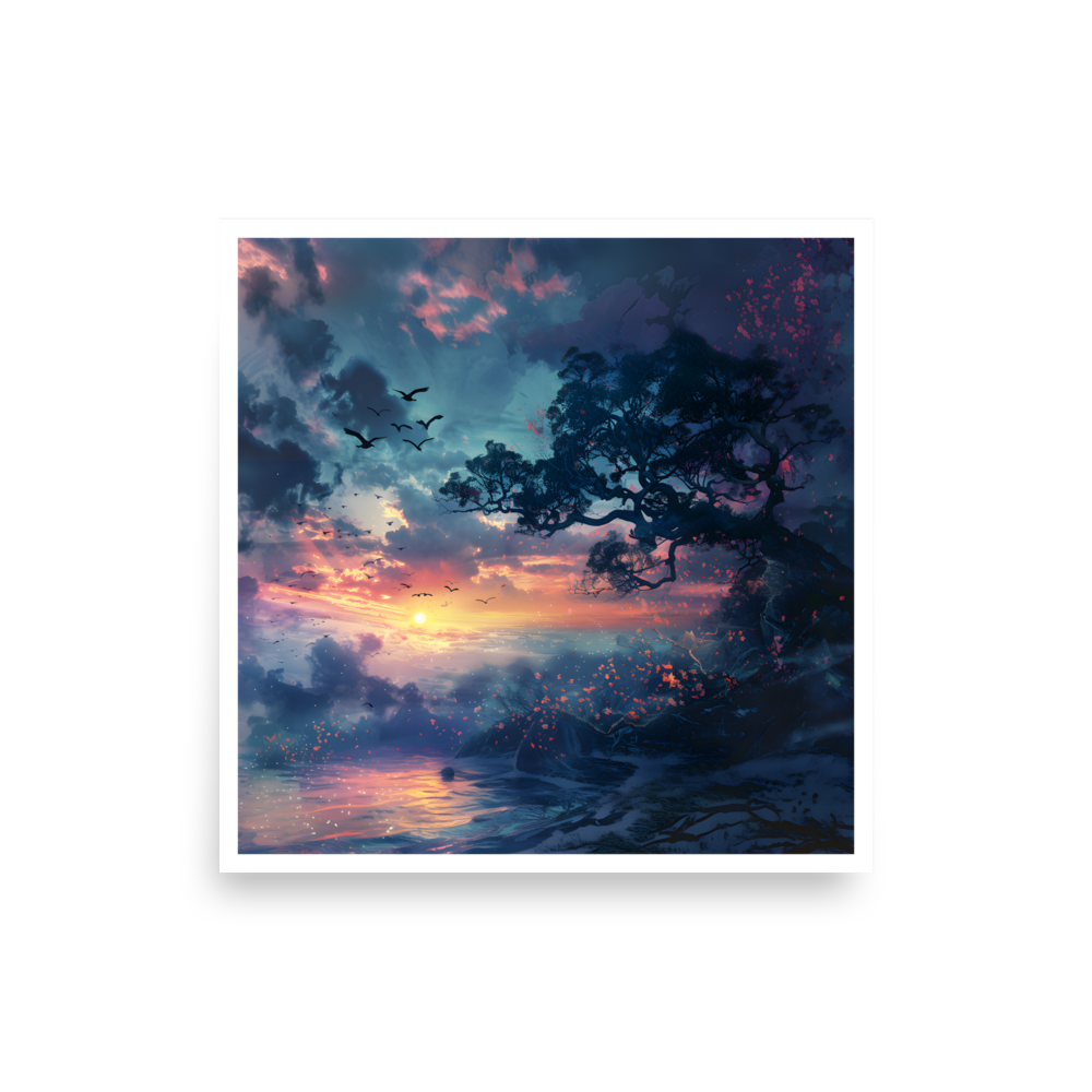 Sunset tree birds Unframed Poster