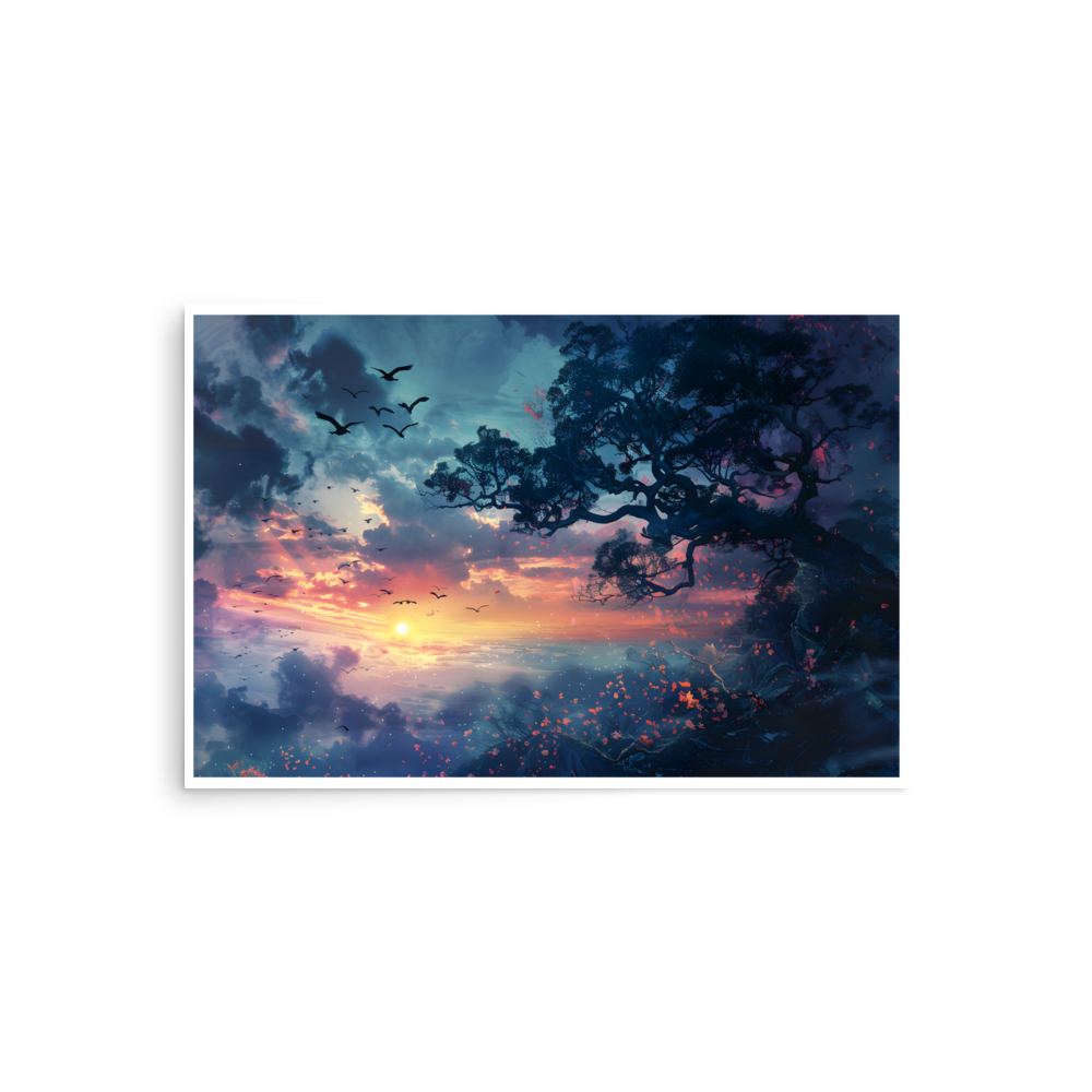 Sunset tree birds Unframed Poster