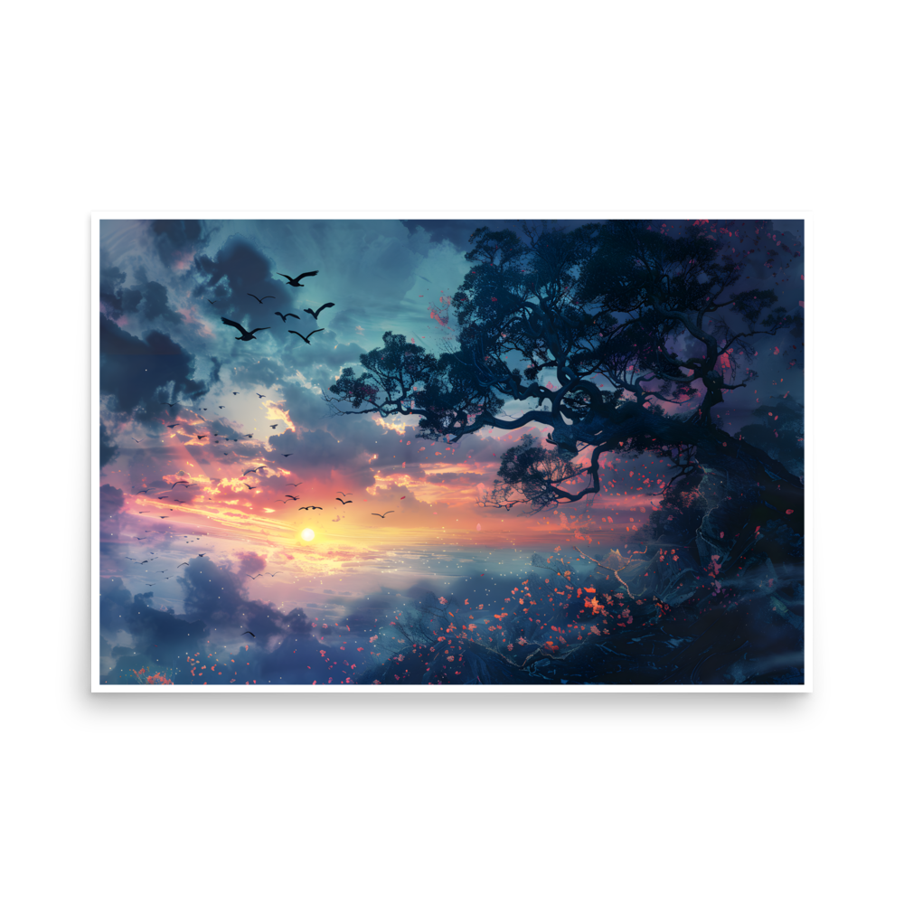 Sunset tree birds Unframed Poster